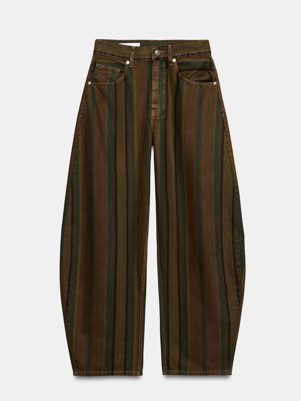 Zara TRF MID-RISE BARREL STRIPED JEANS